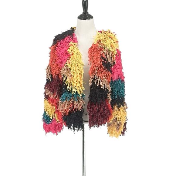 Alice and Olivia Fawn Rainbow Fringe Colorblock Jacket Size L NWT - Picture 6 of 13